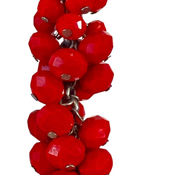 Statement Necklace Retro Boho Pink Red & Amber Stones Beads Silver Link Chain - Picture 4 of 6